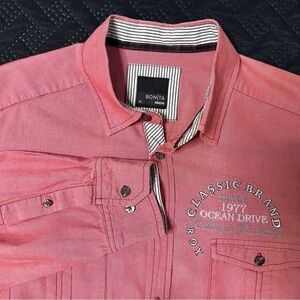 Bonita Men’s XL Long Sleeve Button Up Dress Shirt Red/Salmon Nautical